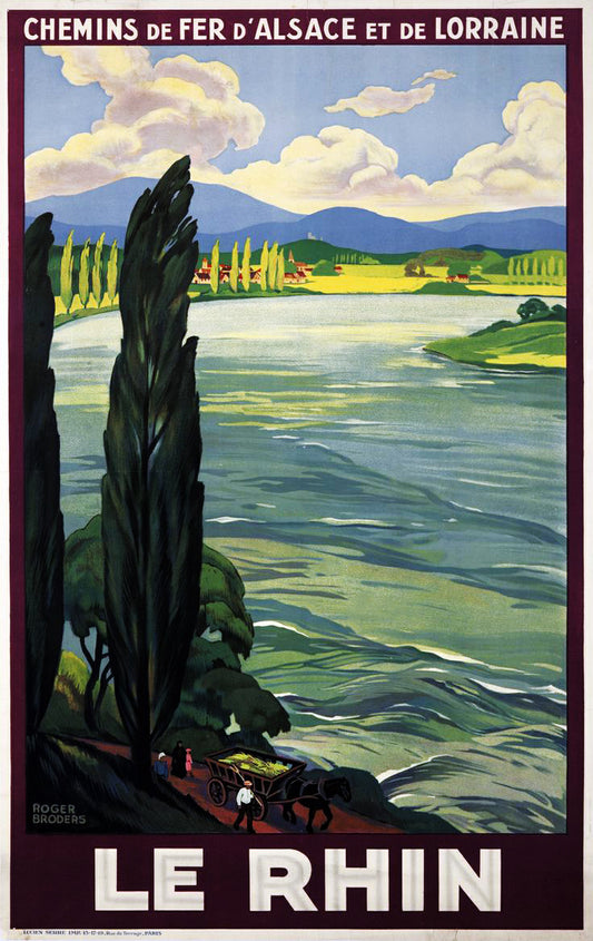 Vintage Roger Broders Poster: 'Le Rhin' - 1930s Art Deco Masterpiece Celebrating the Scenic Rhine River and Alsace-Lorraine Railway