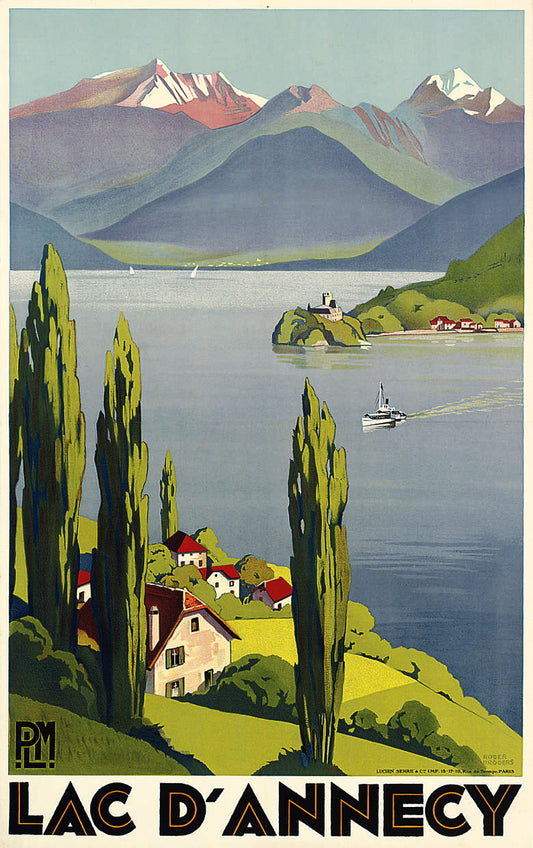 Vintage Roger Broders Poster: 'Lac d'Annecy' - 1930s Art Deco Scenic Masterpiece of French Alpine Lakeside Views