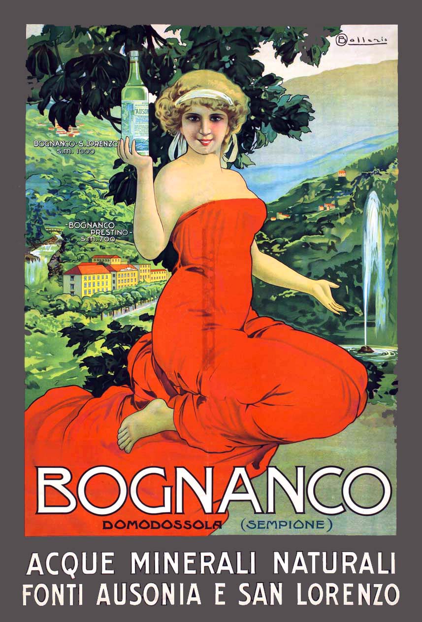 Vintage Poster Reproduction: Bognanco Mineral Water Advertisement – 1920s Art Nouveau Italian Design Featuring the Acque Minerali Naturali