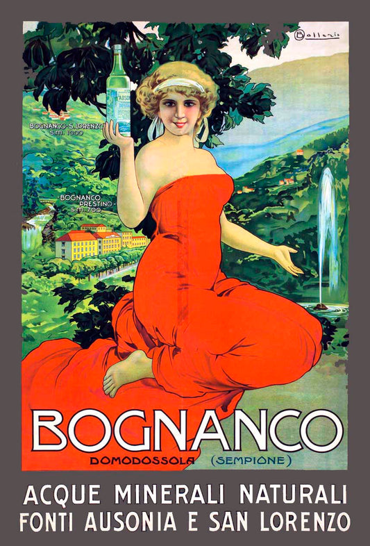 Vintage Poster Reproduction: Bognanco Mineral Water Advertisement – 1920s Art Nouveau Italian Design Featuring the Acque Minerali Naturali