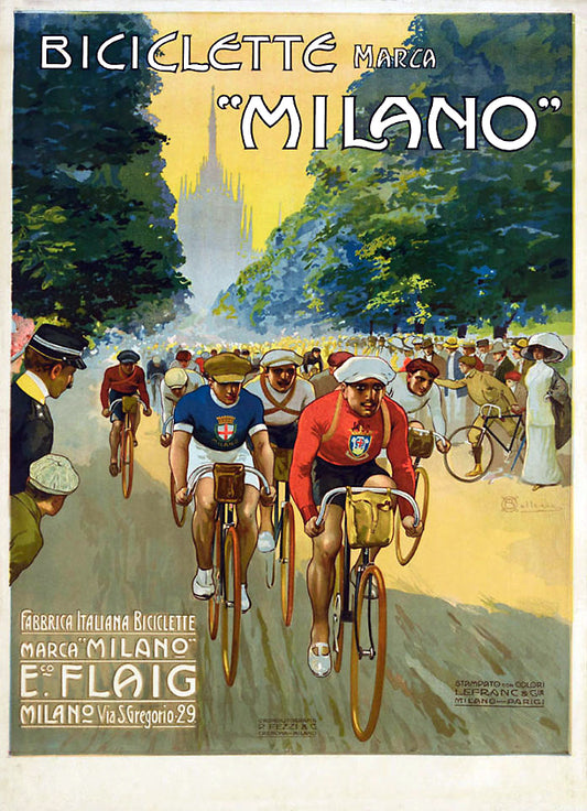 Vintage Poster Reproduction: Biciclette Marca Milano – 1920s Italian Bicycle Race Advertisement by E. Flaig