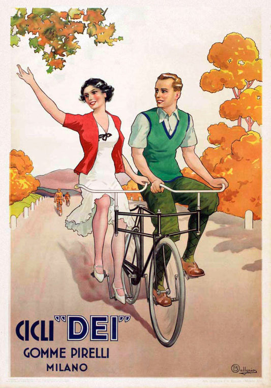 Vintage Poster Reproduction: CICLI 'DEI' with Pirelli Tires – 1930s Italian Cycling Advertisement