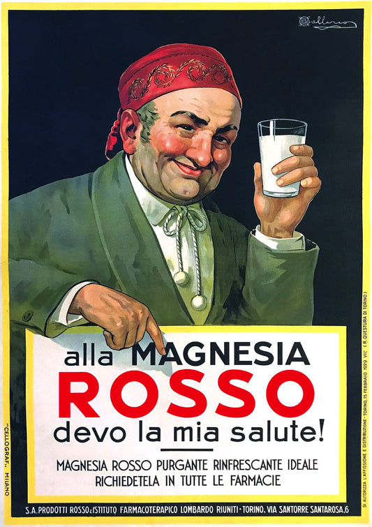 Vintage Magnesia Rosso Advertising Poster Reproduction: Italian Digestive Remedy Ideal for Health – Classic 1929 Design