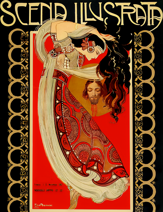 Scena Illustrata Vintage Poster Reproduction: Ezio Anichini's 1907 Art Nouveau Masterpiece Featuring Salome and the Head of John the Baptist