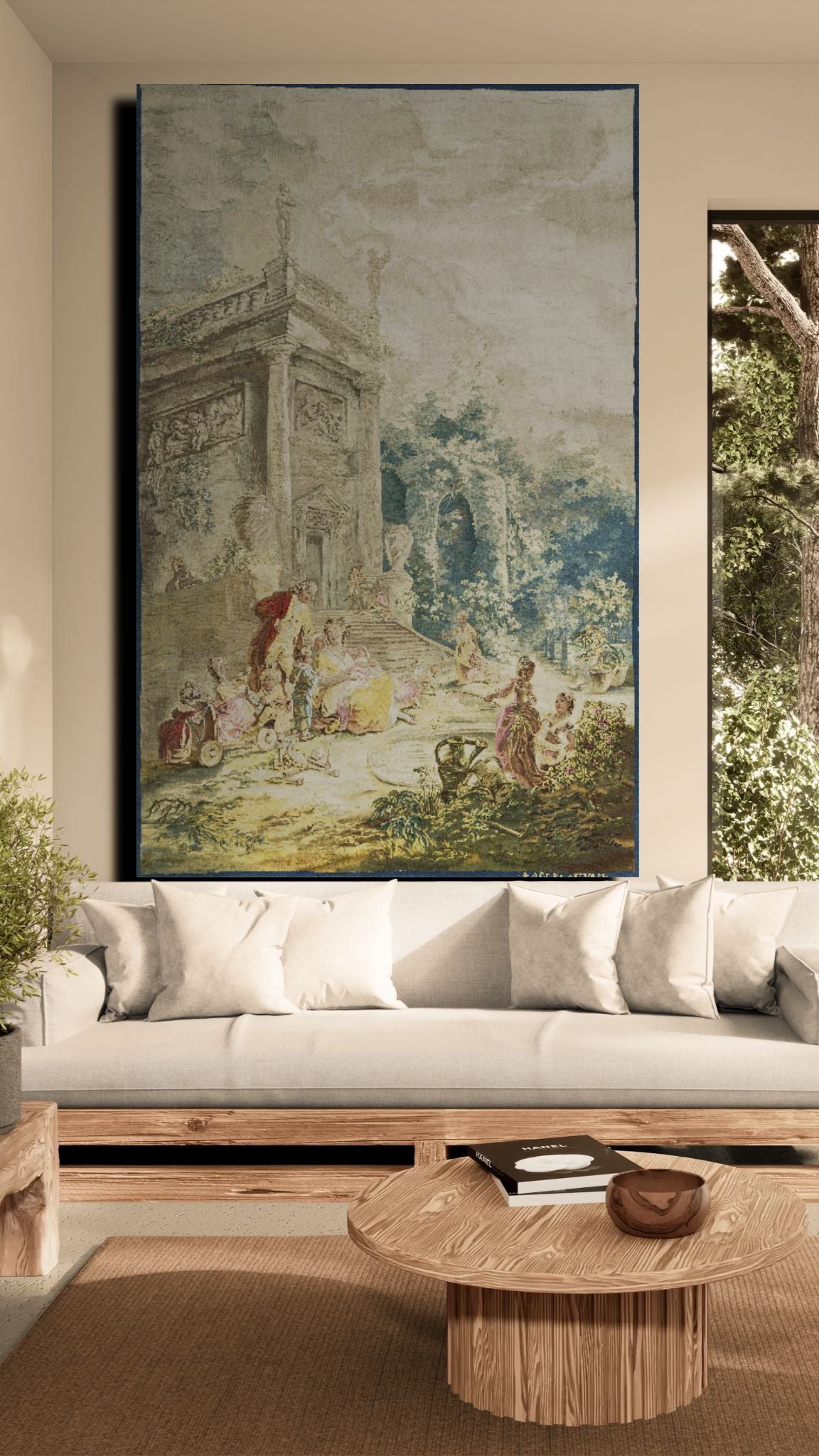 Rococo Pastoral Tapestry Reproduction – Aristocratic Garden Scene RE346958