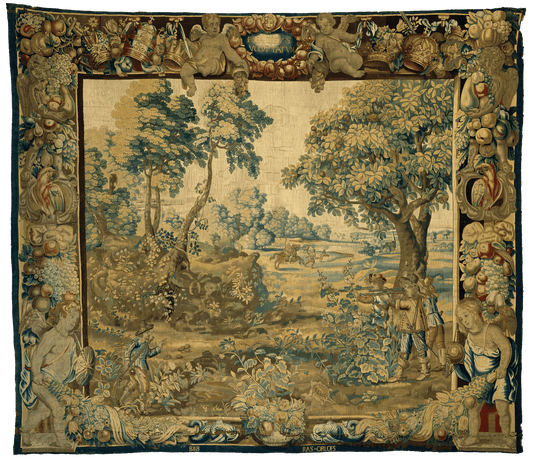 Pastoral Elegance: The Hunting Scene 17th Century Tapestry RE957494