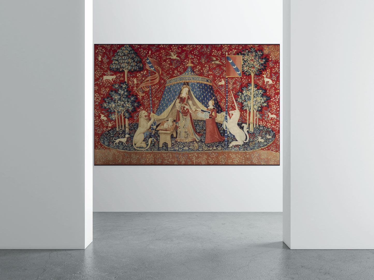 Medieval Tapestry Fabric Print of The Lady and the Unicorn La Dame à la licorne Mon Sol Desir "Desire" The Mona Lisa of the Middle Ages RE777978
