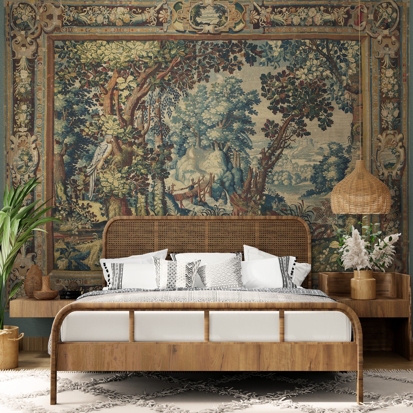 17th-Century Verdure Woodland Tapestry Reproduction – Luxurious Wall Art RE880767