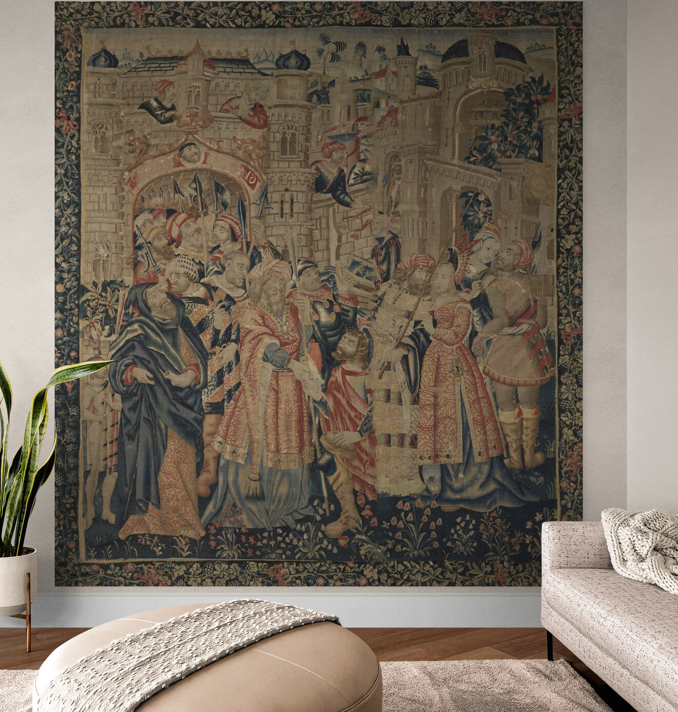 Dim 16th Century Flemish Tapestry Depicting The Triumph of Joseph with Architectural Grandeur and Courtly Figures RE238276