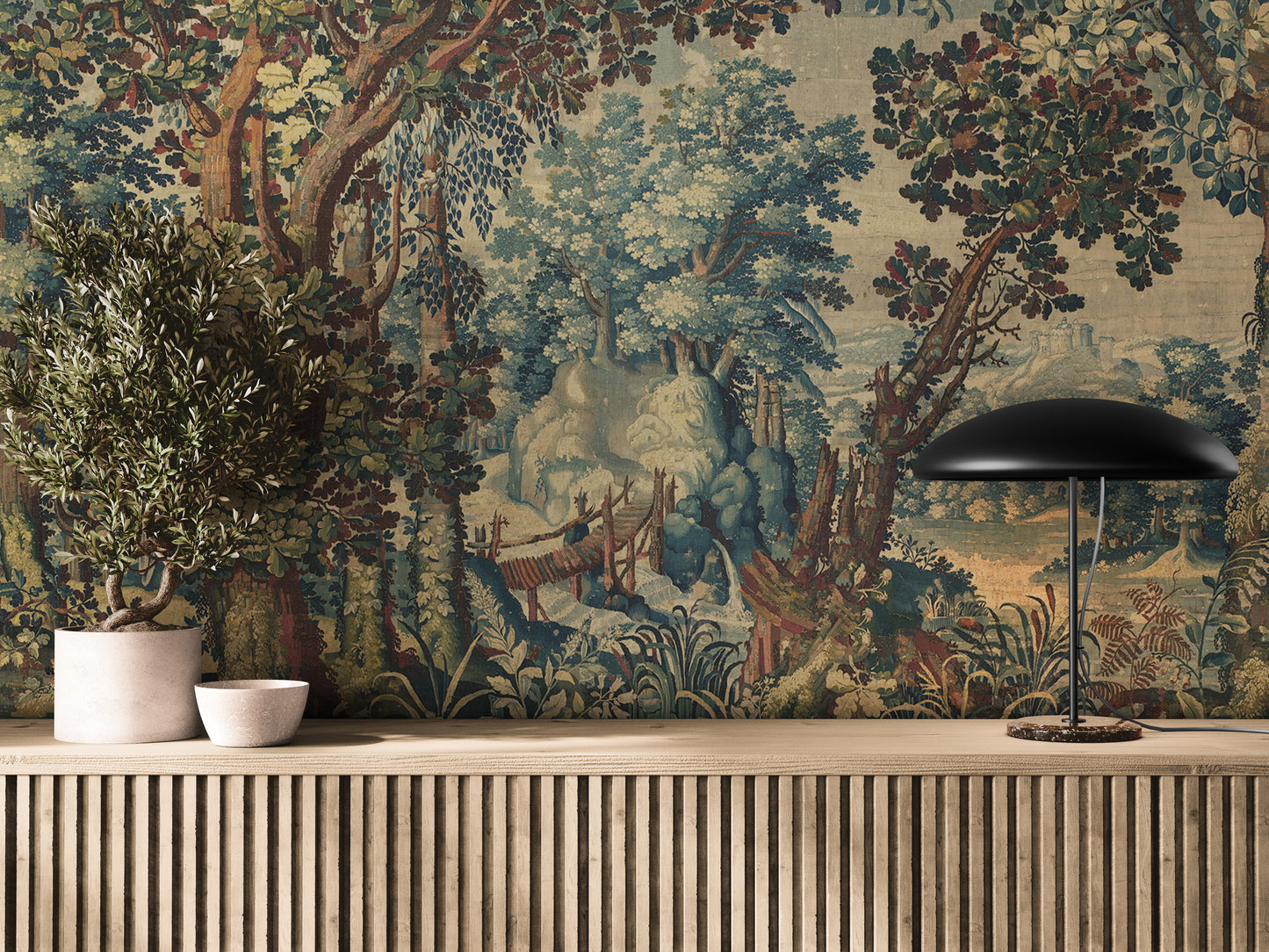 17th-Century Verdure Woodland Tapestry Reproduction – Luxurious Wall Art RE880767