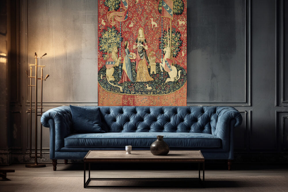 Mesmerizing Medieval Tapestry Lady and the Unicorn "Scent" Choice of Woven Tapestry or Fabric Print RE185838