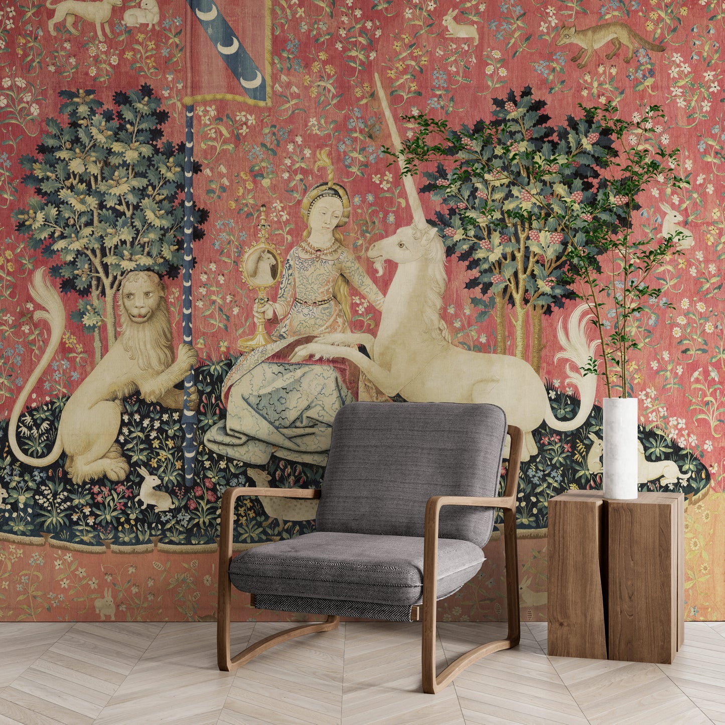 Gorgeous Medieval Tapestry Lady and the Unicorn "Sight" Choice of Woven Tapestry or Fine Fabric Print RE253419