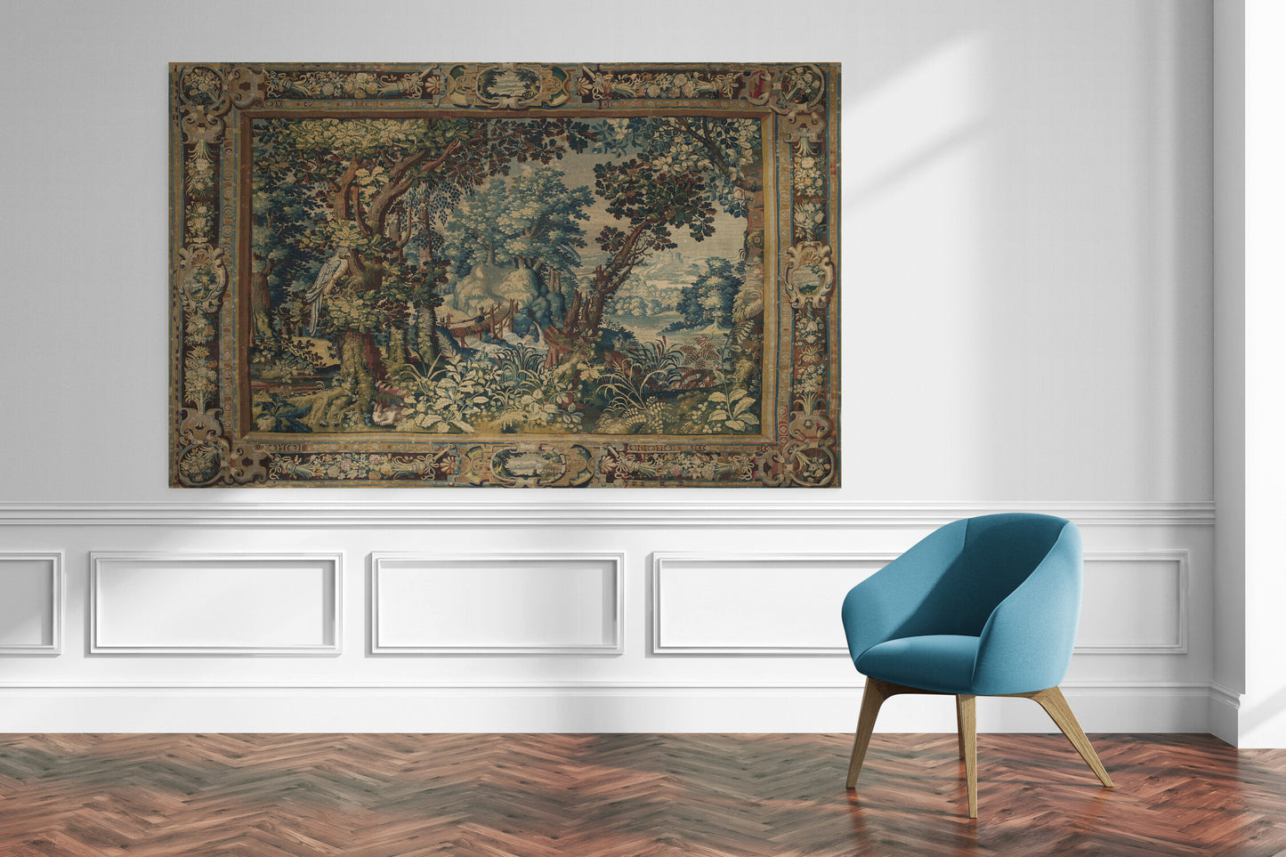 17th-Century Verdure Woodland Tapestry Reproduction – Luxurious Wall Art RE880767