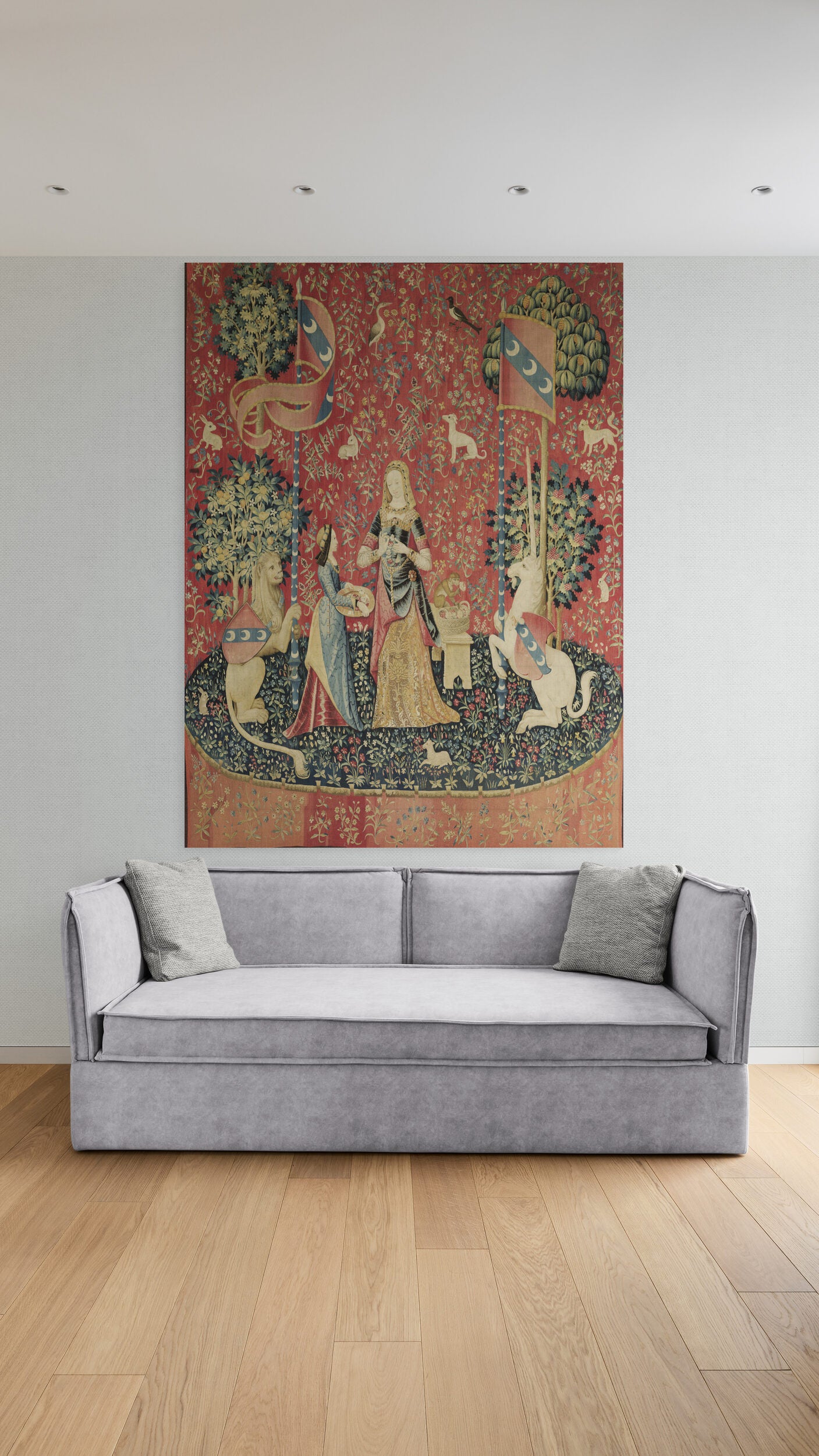 Mesmerizing Medieval Tapestry Lady and the Unicorn "Scent" Choice of Woven Tapestry or Fabric Print RE185838