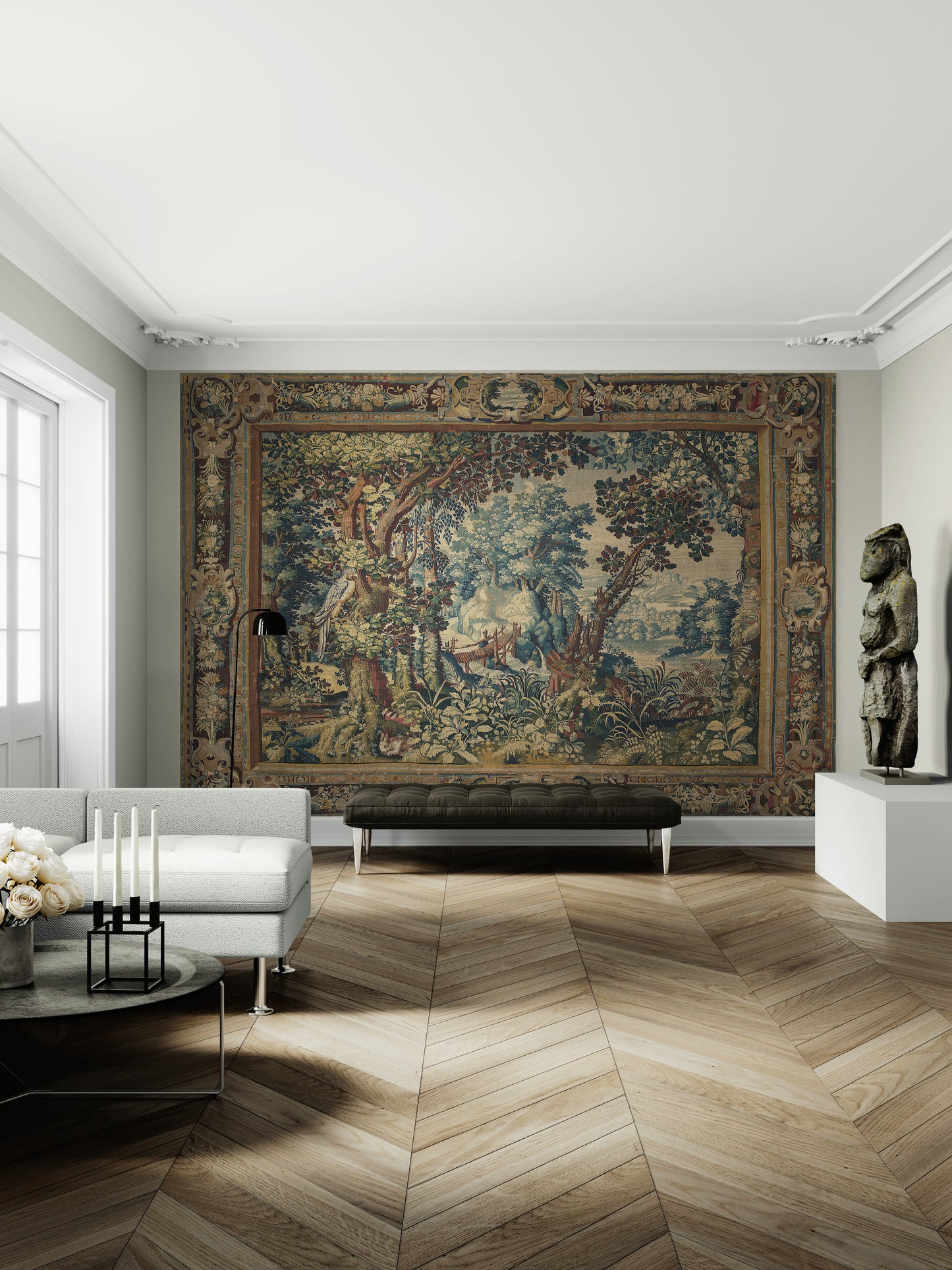 17th-Century Verdure Woodland Tapestry Reproduction – Luxurious Wall Art RE880767