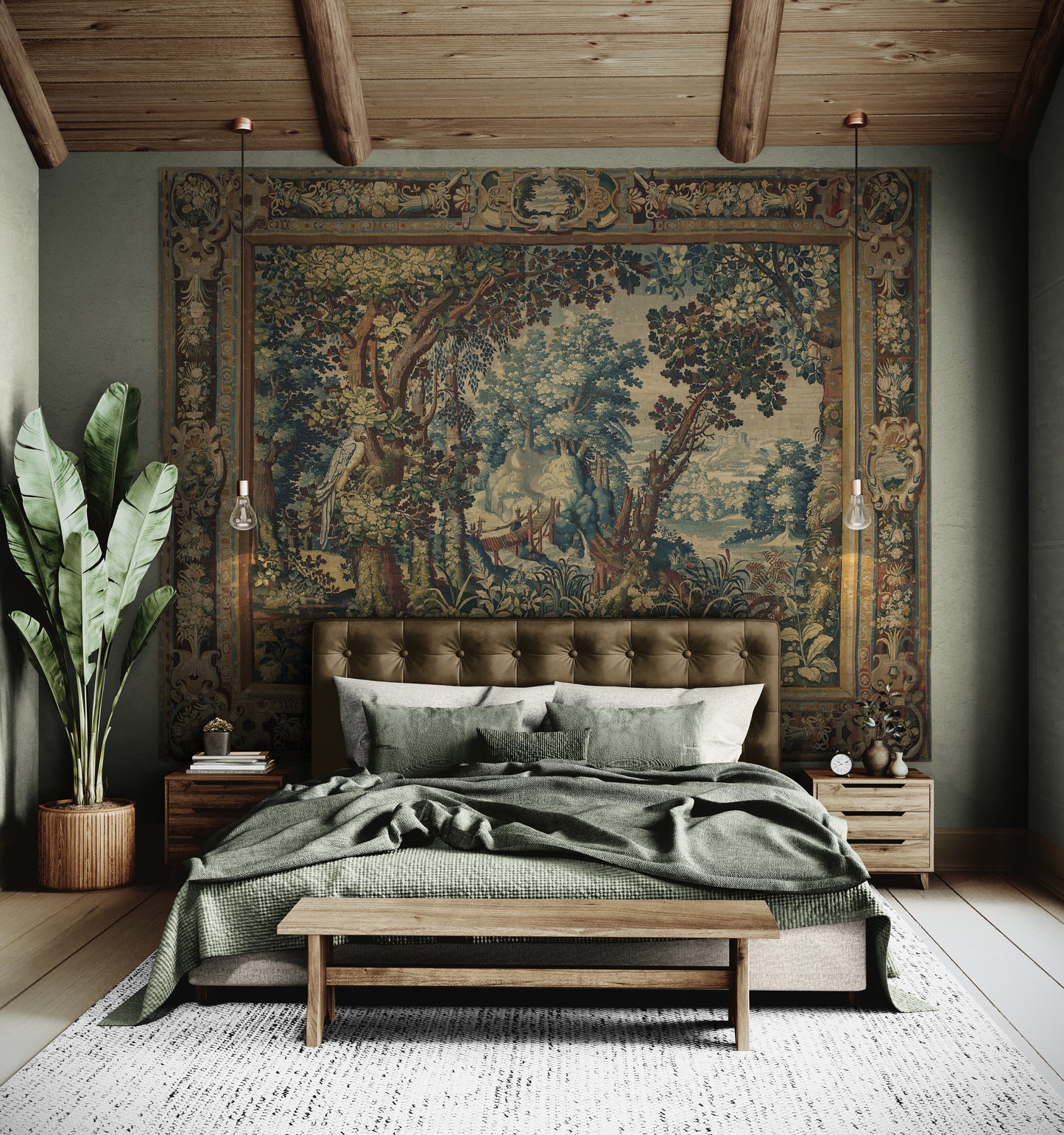 17th-Century Verdure Woodland Tapestry Reproduction – Luxurious Wall Art RE880767