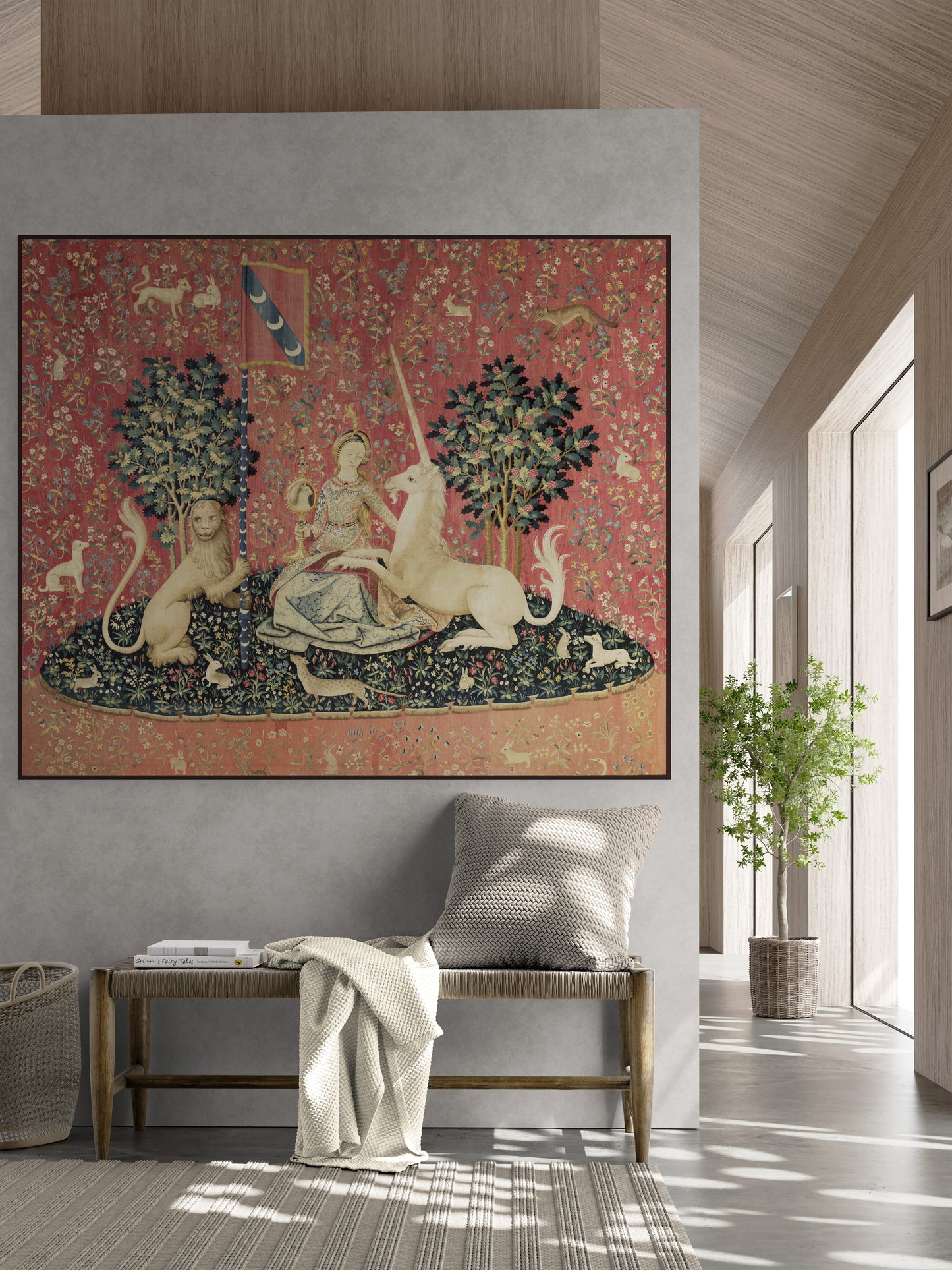 Gorgeous Medieval Tapestry Lady and the Unicorn "Sight" Choice of Woven Tapestry or Fine Fabric Print RE253419