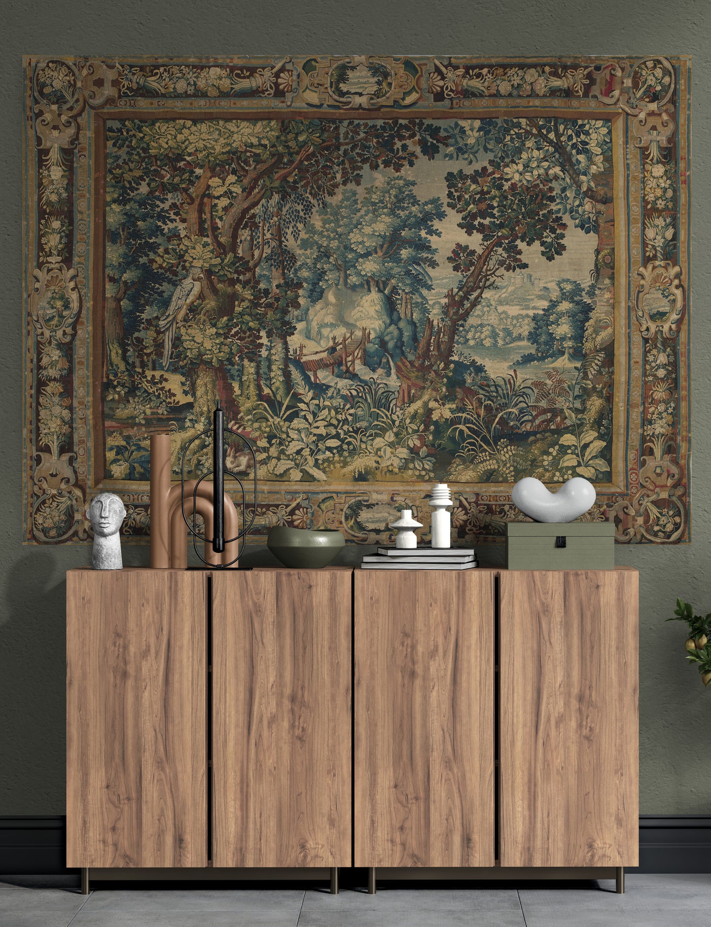 17th-Century Verdure Woodland Tapestry Reproduction – Luxurious Wall Art RE880767