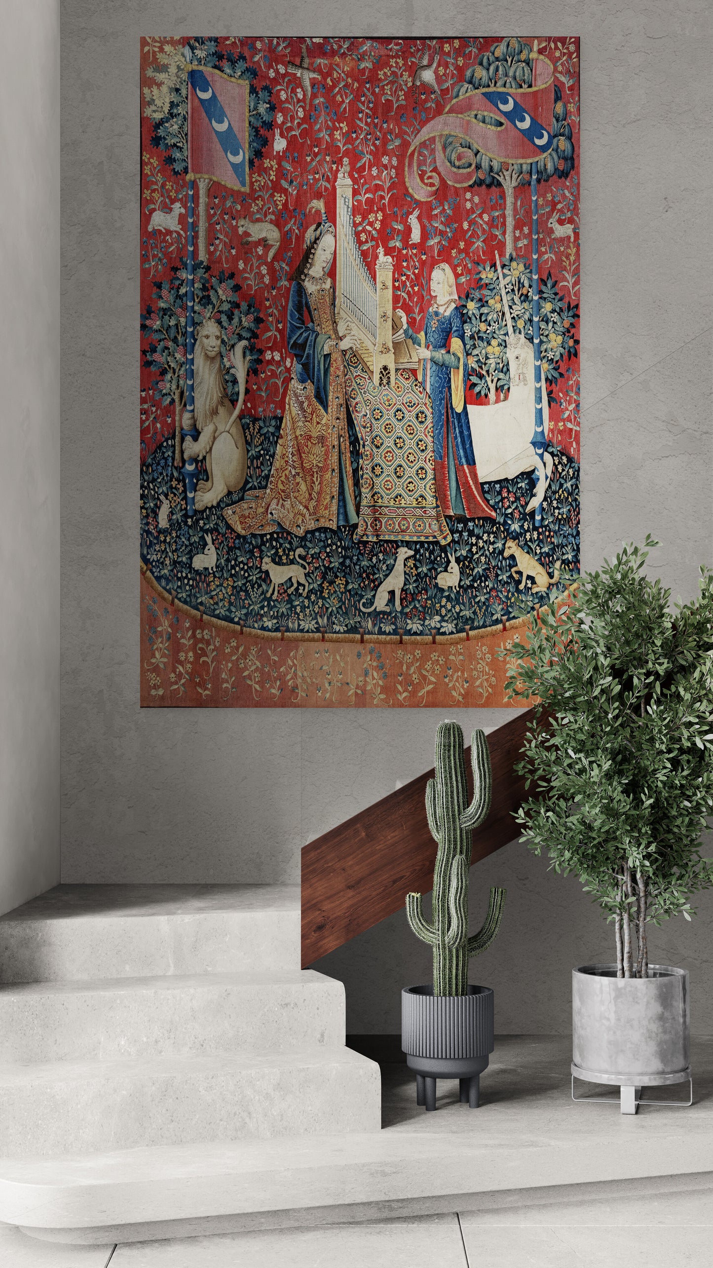 Enchanting Medieval Tapestry Lady and the Unicorn "Sound" Choice of Woven Tapestry or Fabric Print RE978887
