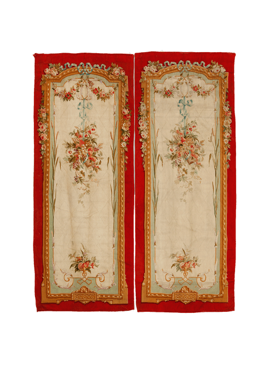 Regal Floral Grandeur: A Pair of Louis XVI Style Tapestry Panels RE434359