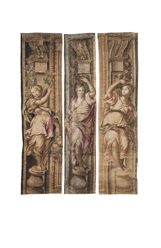 Allegorical Muse Elegance: Renaissance Tapestry Panels of Classical Grace RE596999