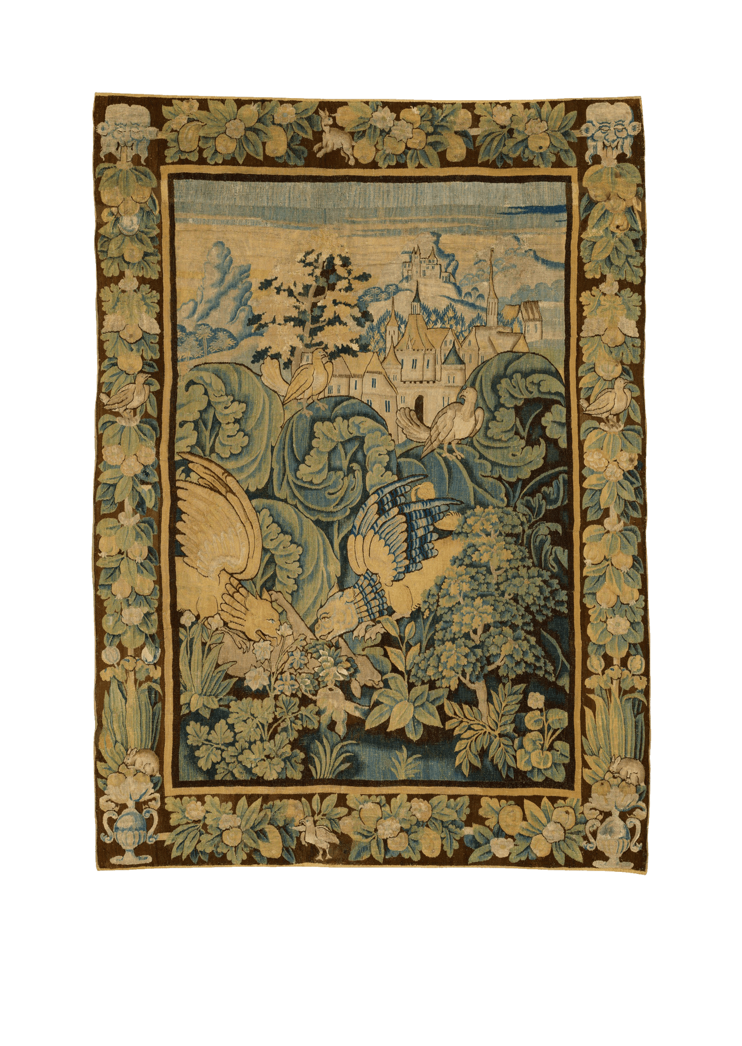 Stunning 17th-Century Flemish Verdure Tapestry Reproduction: A Lush Natural Landscape for Your Wall Decor RE811111