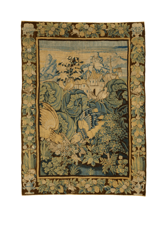 Stunning 17th-Century Flemish Verdure Tapestry Reproduction: A Lush Natural Landscape for Your Wall Decor RE811111