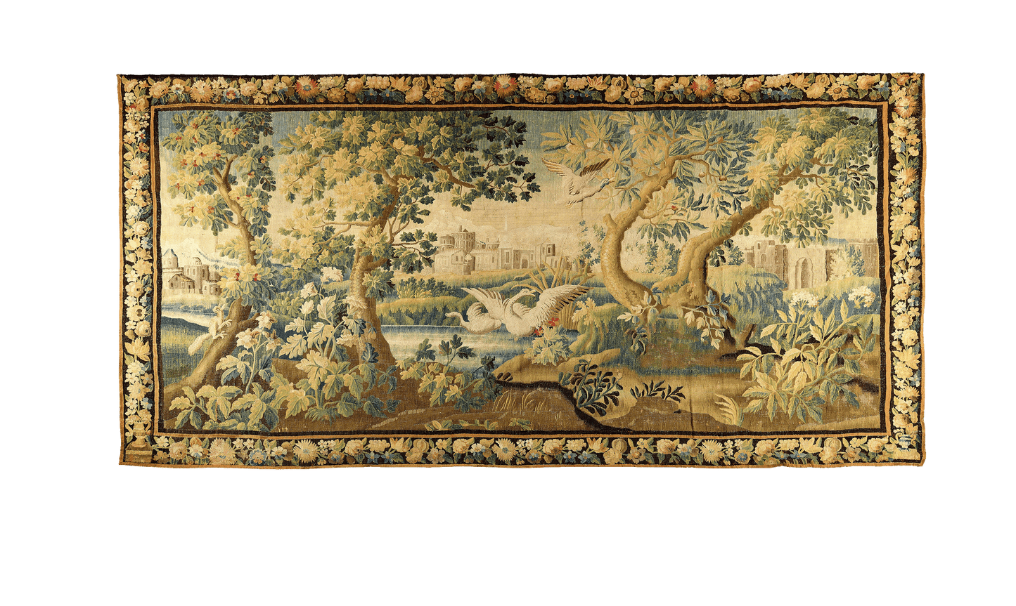 17th Century Verdure Tapestry Reproduction - Elegant Natural Fiber and Vegan Wall Hanging Art RE920678