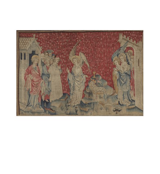 The Adoration of the Lamb: A Medieval Tapestry of Divine Worship RE929462