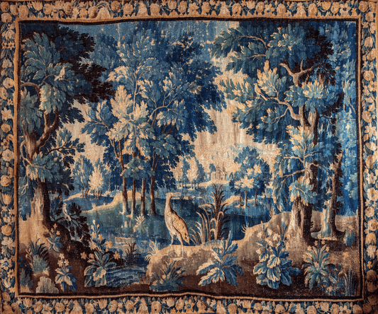 Beautiful Elegant Golden Copper and Prussian Blues Verdure Tapestry  RE971559