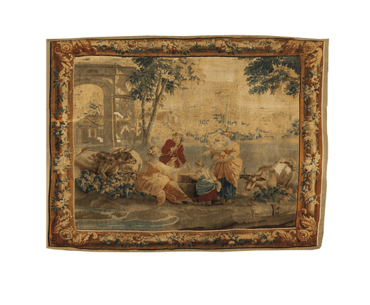 18th Century Pastoral Verdure Tapestry with Arcadian Scene and Rich Floral Border RE720749