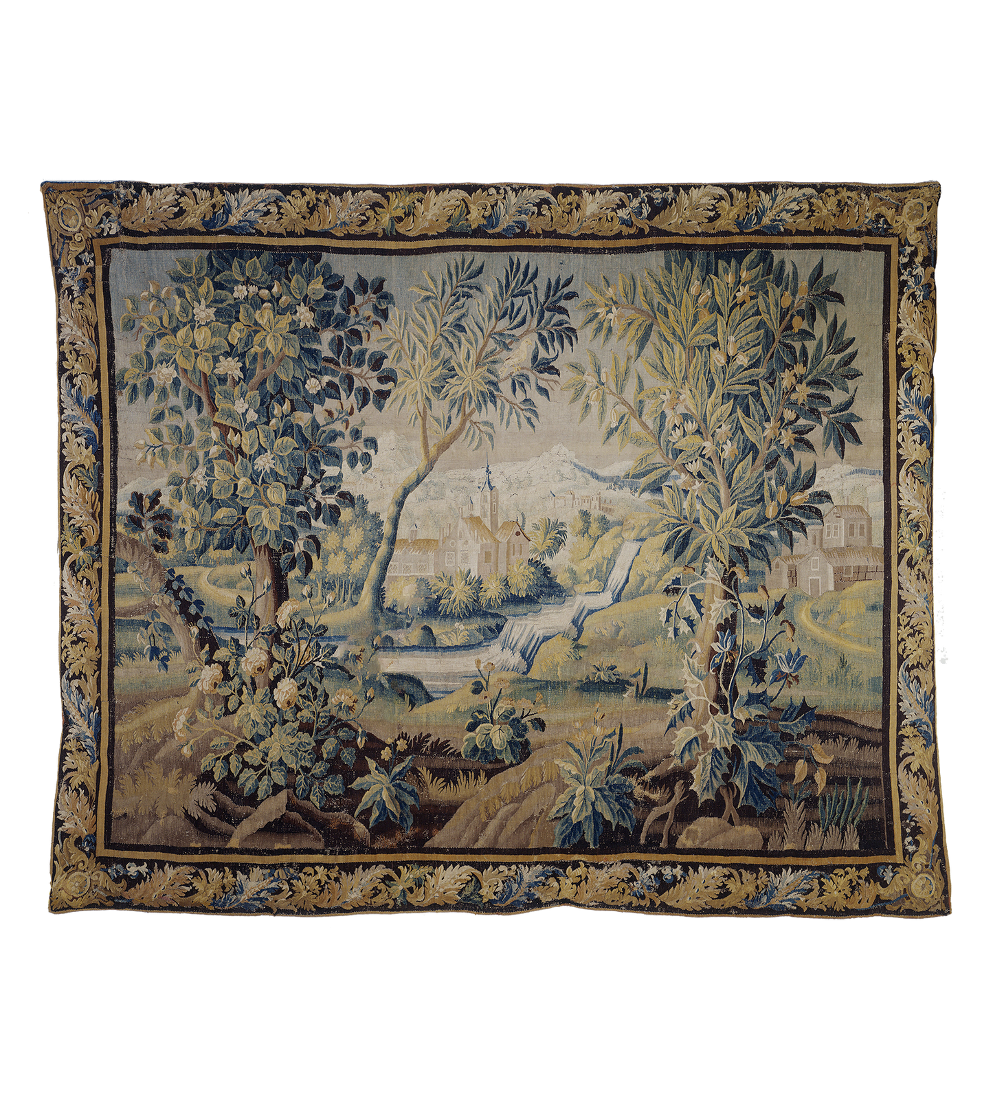 Autumn Serenity: 18th Century Verdure Tapestry with Gentle Foliage and Pastoral Charm RE752988