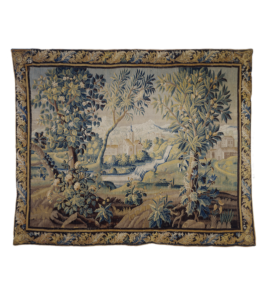 Autumn Serenity: 18th Century Verdure Tapestry with Gentle Foliage and Pastoral Charm RE752988