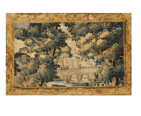 18th Century Verdure Tapestry Depicting a Majestic Castle Amidst Lush Woodland Scenery RE761832