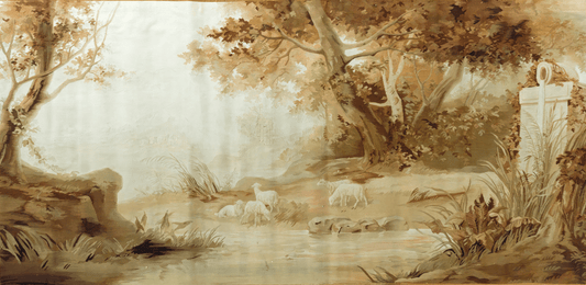 Amazing Natural Cream & Moca Tapestry of Serene River on Crisp Morning RE978912