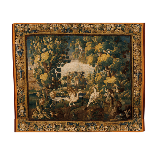 Super Lush Brilliant 18th Century Verdure Tapestry with Exotic Birds in a Verdant Woodland Setting RE072835