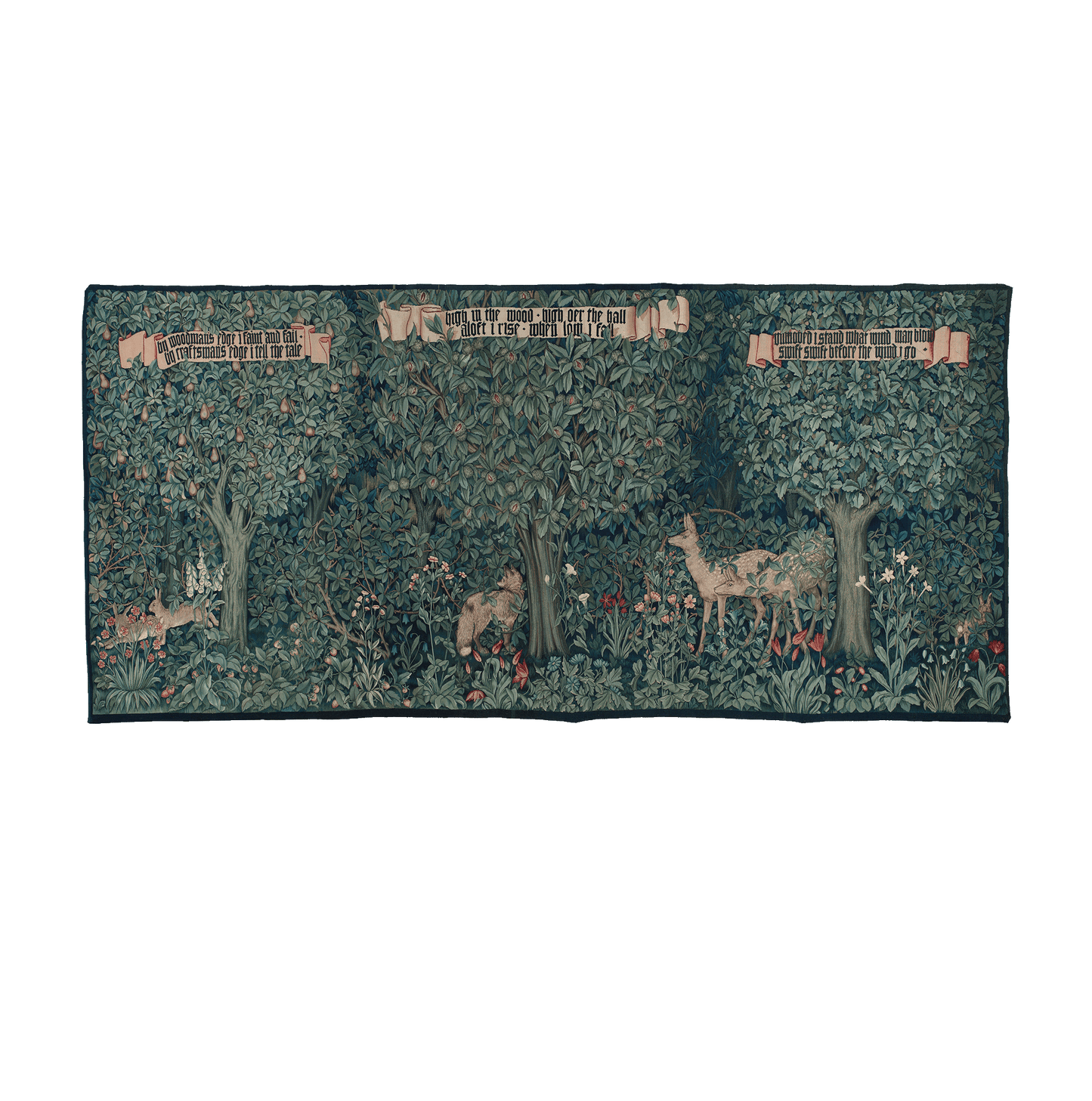 John Henry Dearle’s 1892 'Greenery' Tapestry for Morris & Co – Handcrafted Arts and Crafts Masterpiece with William Morris Verses and Lush Forest Scene RE548959