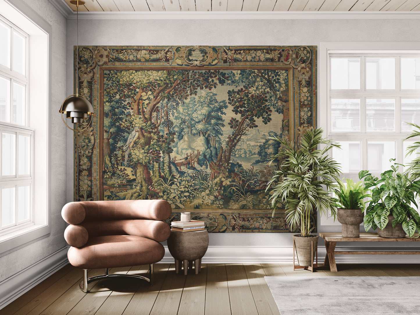 17th-Century Verdure Woodland Tapestry Reproduction – Luxurious Wall Art RE880767