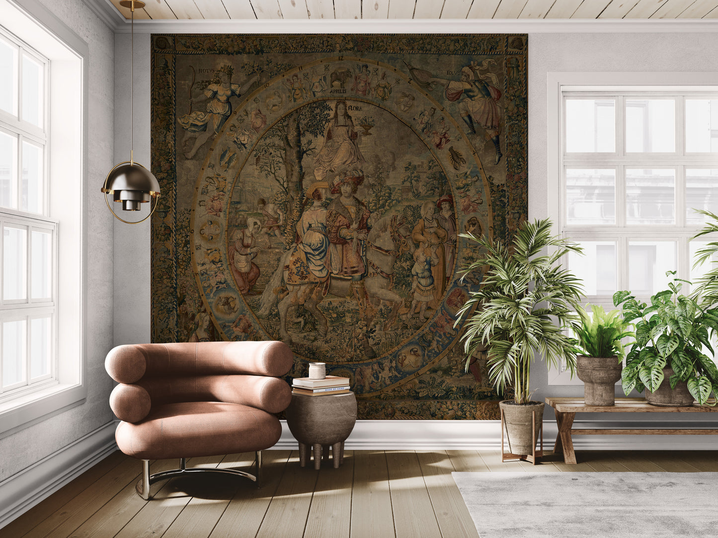 Renaissance ‘Spring’ Tapestry Reproduction – Flora, Zodiac, and Bucolic Elegance Woven Into Timeless Art RE460988