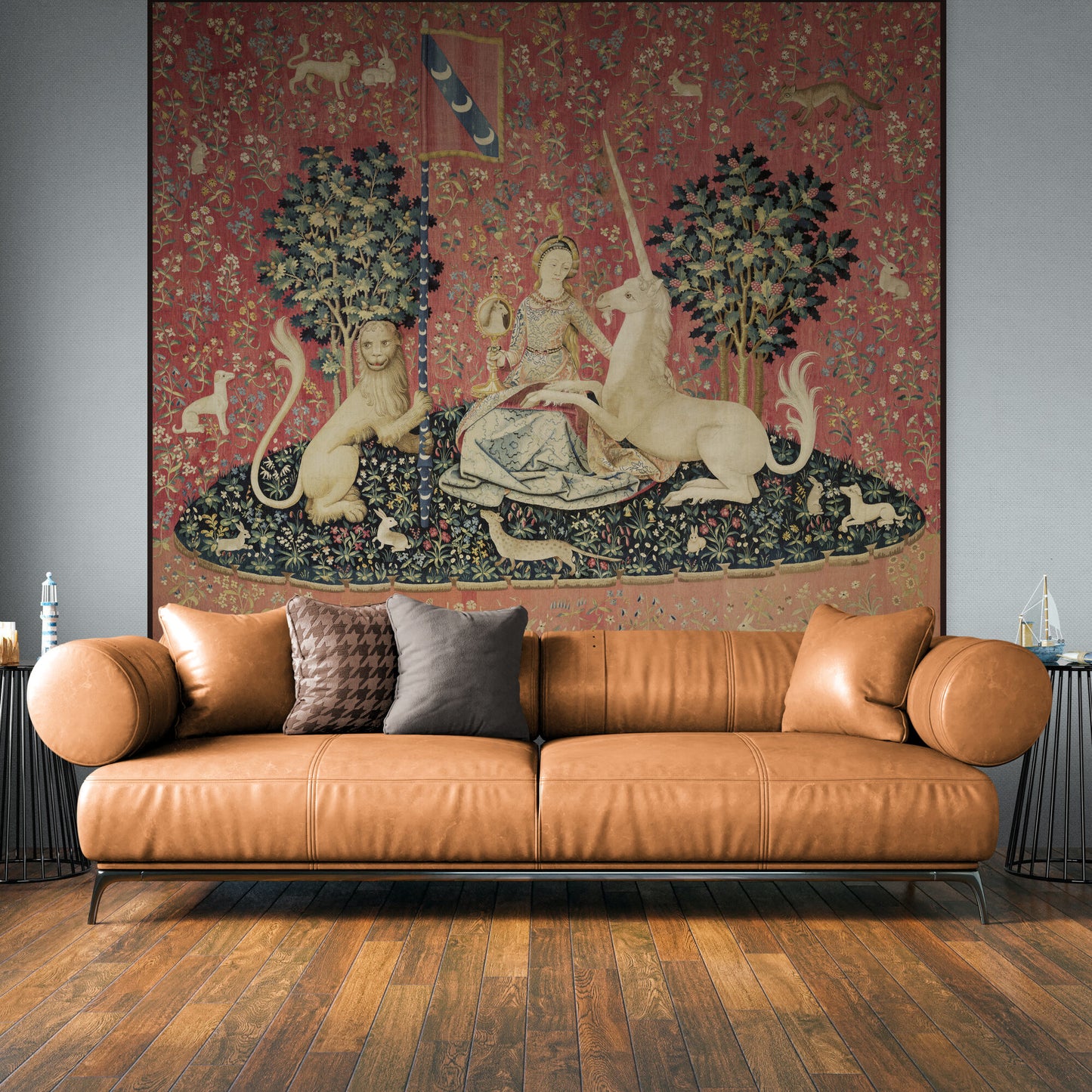 Gorgeous Medieval Tapestry Lady and the Unicorn "Sight" Choice of Woven Tapestry or Fine Fabric Print RE253419