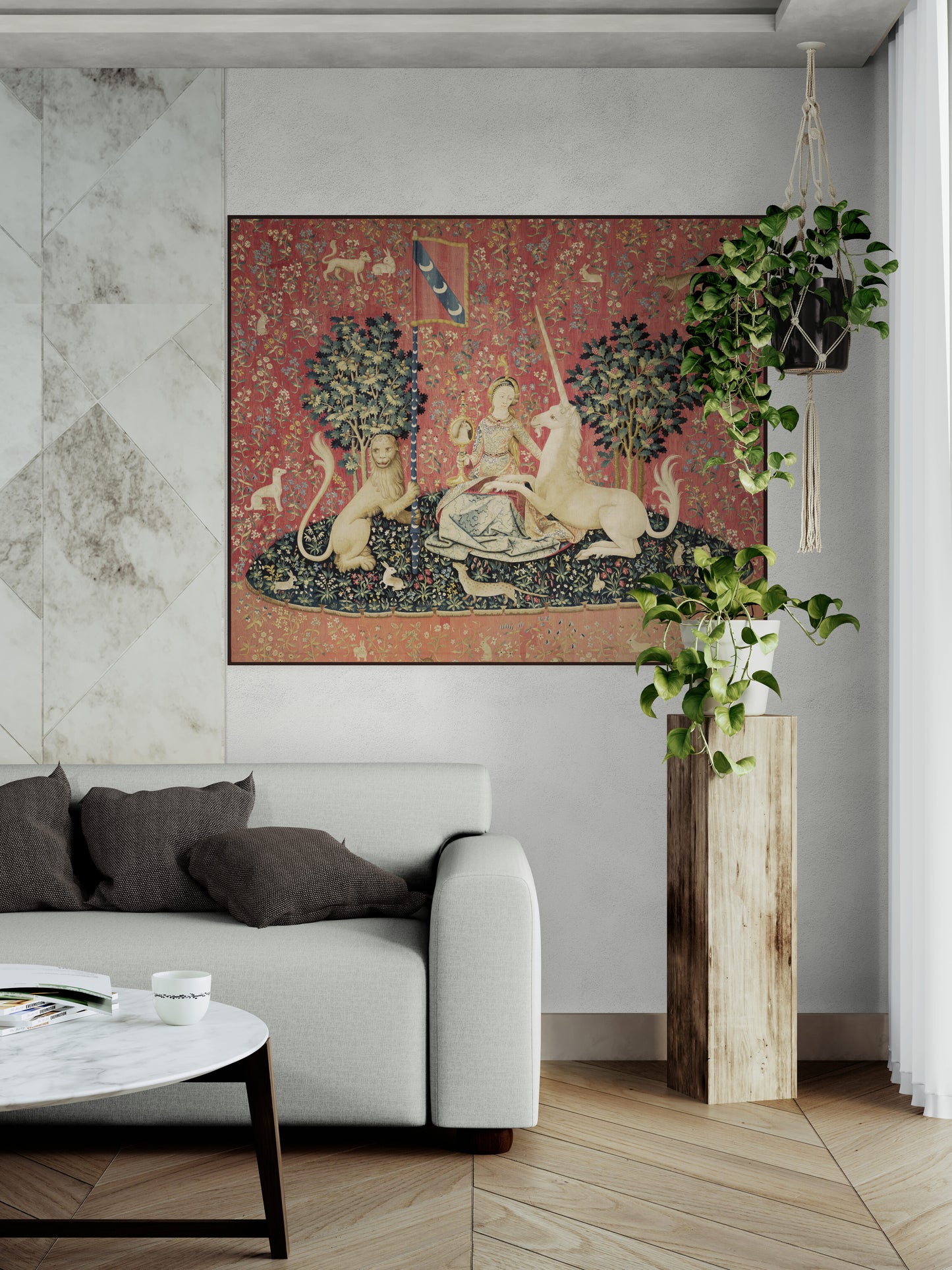 Gorgeous Medieval Tapestry Lady and the Unicorn "Sight" Choice of Woven Tapestry or Fine Fabric Print RE253419