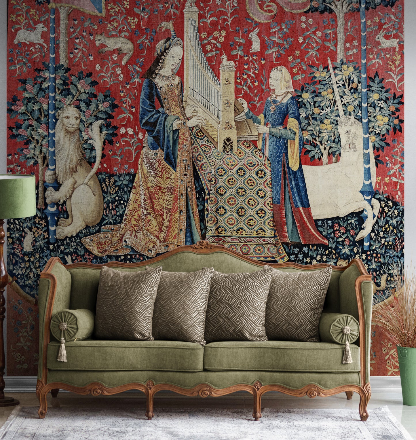 Enchanting Medieval Tapestry Lady and the Unicorn "Sound" Choice of Woven Tapestry or Fabric Print RE978887
