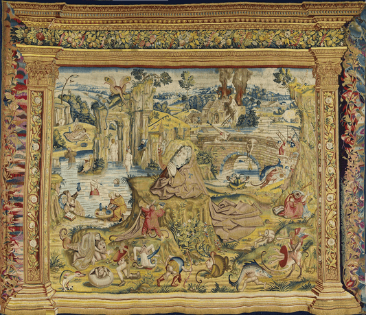 Fantasy and Folly Tapestry: A Whimsical Celebration of Medieval Life, Myth, and Pastoral Beauty RE030147