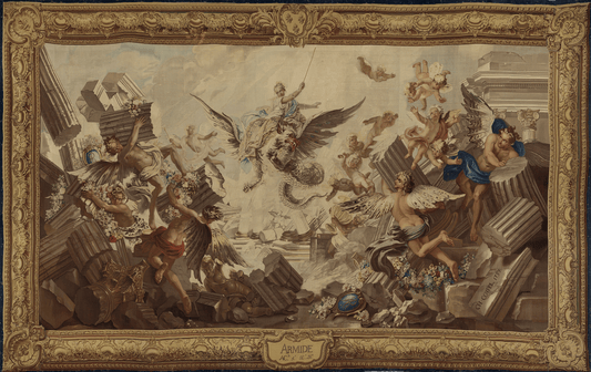 Armide’s Triumph: 18th Century Flemish Tapestry Depicting a Mythological Scene of Triumph Over Chaos RE063701