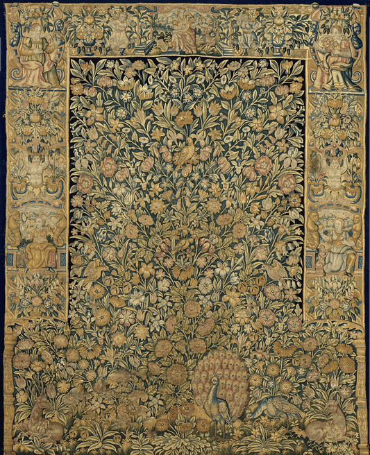 Verdure Tapestry with Peacock and Floral Motif: A Magnificent 17th Century French Masterpiece Reproduction RE089147