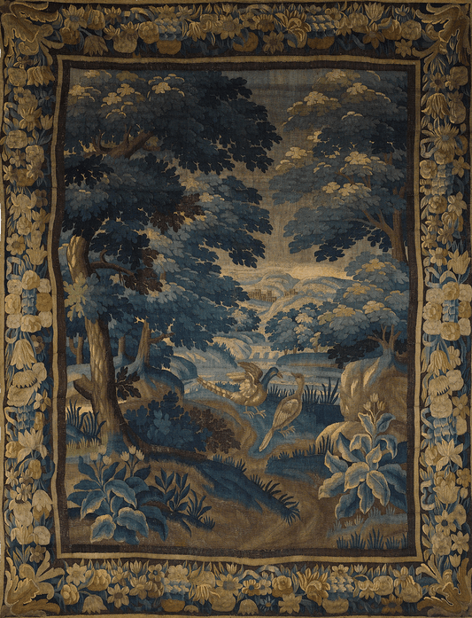 Transform Your Space with a Late 17th-Century Flemish Oudenaarde Verdure Tapestry Reproduction – A Classic Forest Scene RE236940