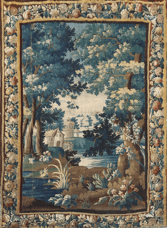 Enfold Your Space in Tranquil Elegance with a Verdant Flemish Tapestry Reproduction – A 17th-Century Inspired Woodland Scene RE276078