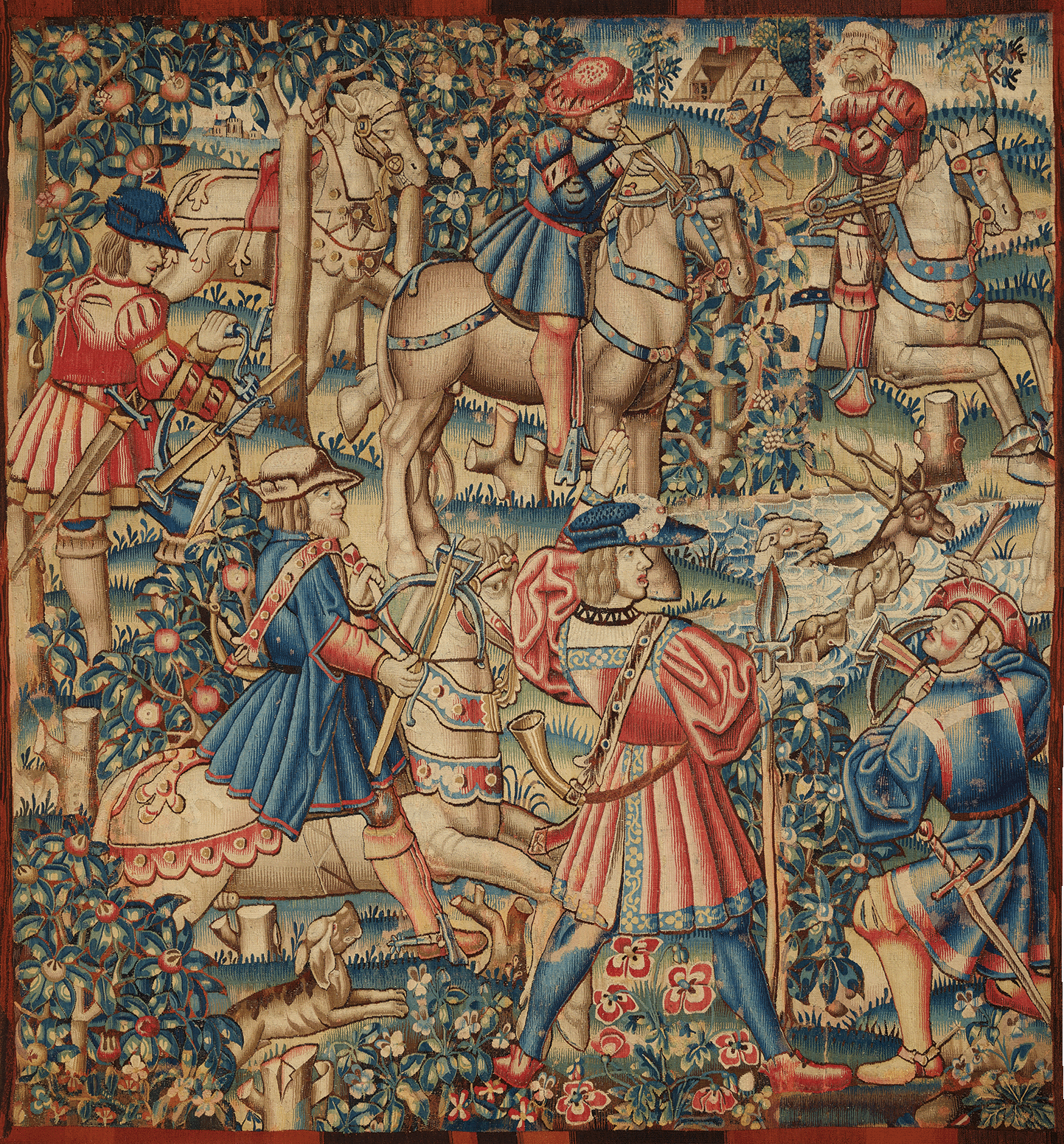 Medieval Hunting Scene Tapestry Reproduction – A Lively Depiction of Noble Pursuit and Aristocratic Splendor RE283075