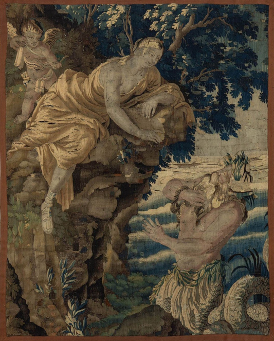 Capture the Majesty of Myth: A Rare Mythological Tapestry with Neptune and Nymph in Enchanted Detail RE287788