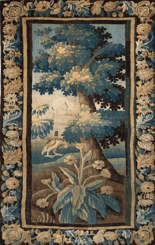 Tranquil Woodland Tapestry: Nature’s Elegance, Regal Bird, and Distant Castle in Harmony RE292415